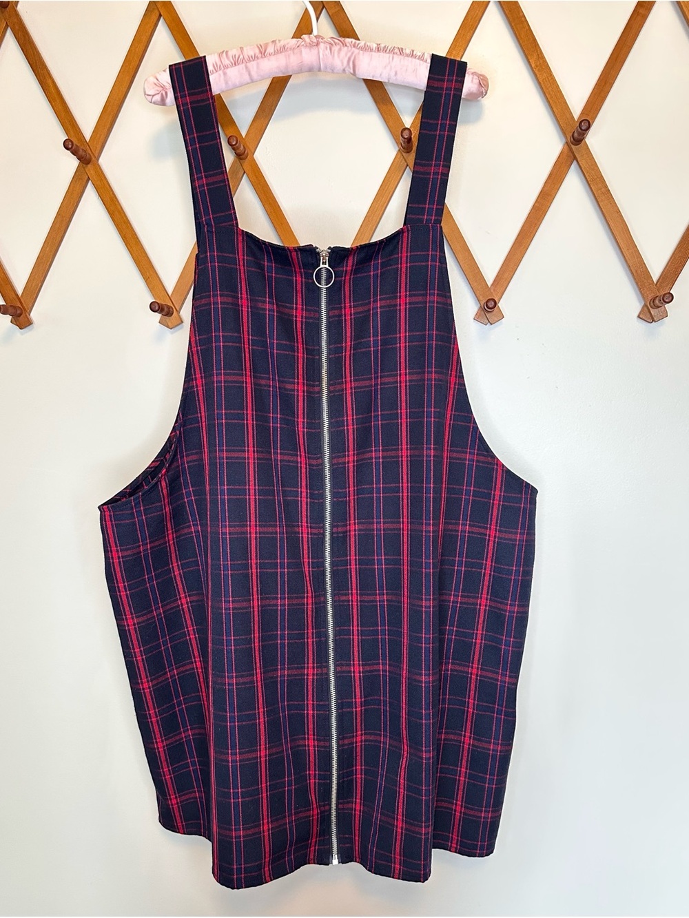 90s style Navy & Red Plaid Zip Pinafore Dress / Forever 21 Plus - 3X